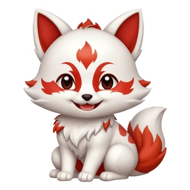 Happy laughing white with red marks Chibi baby cute kitsune   sticker