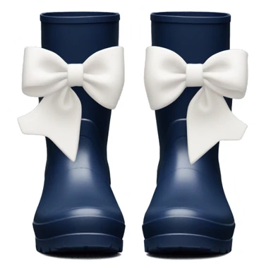 Navy blue hunter wellington boots with white bow sticker