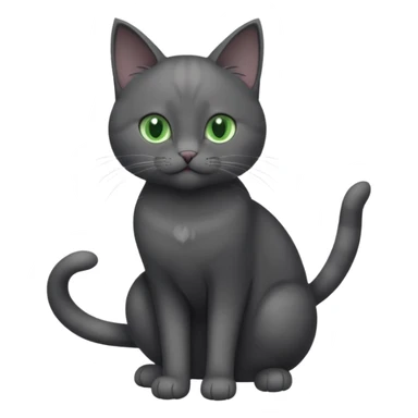 full body gorgeous solid dark grey cat with green eyes, white paws and white whiskers playing sticker