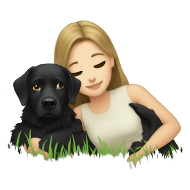 Bruenette white girl cuddling in grass with a black dog sticker