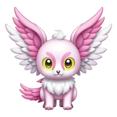 Shiny epic glittery divine white yellow pink animal-fakemon-creature with head-ear-wings, cute, adorable, big eyes sticker