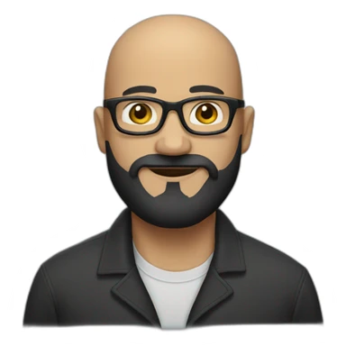 A bald man with black glasses and a black beard. sticker