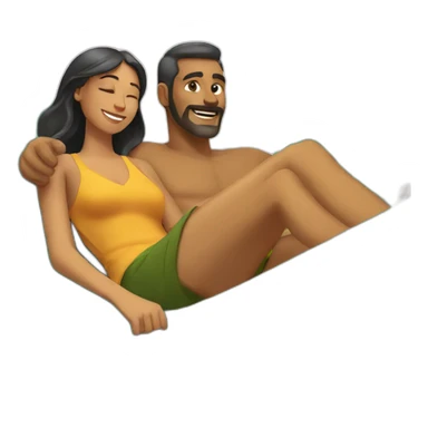 a man is laying in hammock and a woman is fanning him with palm leaves sticker