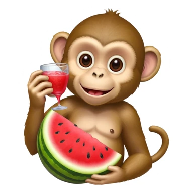 monkey eating water melon and drinking grape soda  sticker