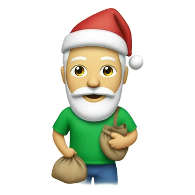 Santa with beard, carrying his sack while wearing a green t-shirt with the words ‘Greenwich Health’ written in white letters  sticker