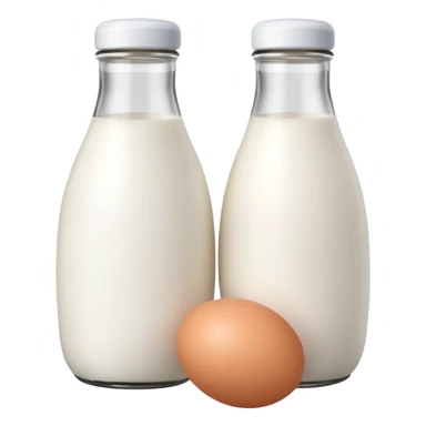 A white milk bottle standing beside a single egg on a clean surface. sticker