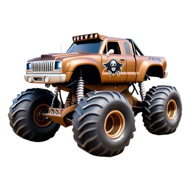 Monster Mutt - Monster Jam (Model Year: 2021) (Iconic colour: Brown with dog features) - A unique monster truck with playful, dog-inspired design cues. The vehicle is painted in warm brown tones and features subtle dog motifs (such as a stylized snout or ear shapes). It should blend the rugged power of a monster truck with quirky, endearing canine features. sticker