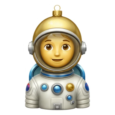 Apple iOS style 3D emoji of a vintage Soviet glass Christmas ornament shaped like a little astronaut. Shiny metallic paint, iridescent glass reflections, slightly distressed gold details. High-end
3D render, nostalgic aesthetic, isolated on a solid white background, 8k. sticker