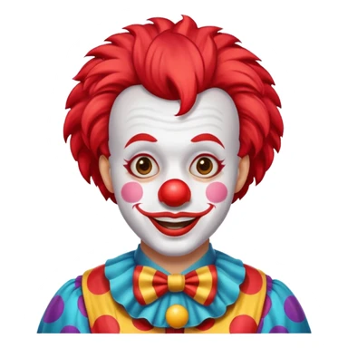 classic circus clown emoji with red nose, colorful wig, cheerful expression sticker