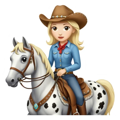 cowgirl that has white skin and blonde hair with appaloosa horse sticker
