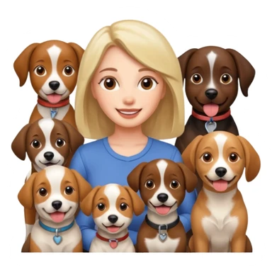 woman surrounded by 4 dogs sticker