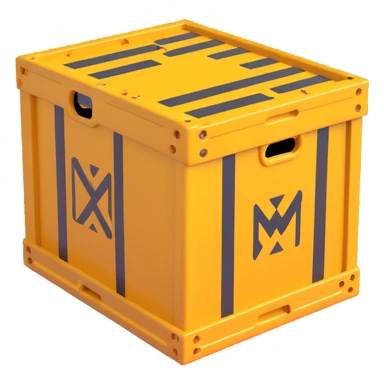 industrial crate, metallic with warning stripes sticker