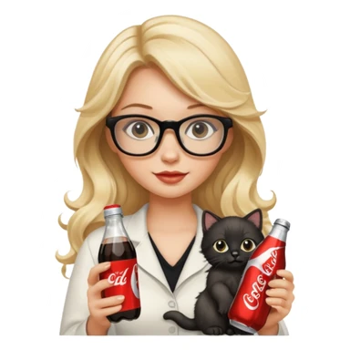 Beautiful blonde with glasses and long wavy hair holding a black kitten and a Diet Coke bottle in the other  sticker