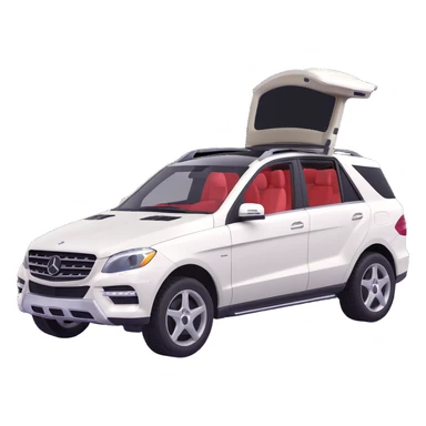 2015 Mercedes Benz ML350 SUV, white exterior, black interior, front angle, exterior doors open, 3D style sticker