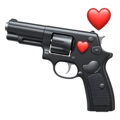 Black hand gun shooting a heart bullets out of the tip  sticker