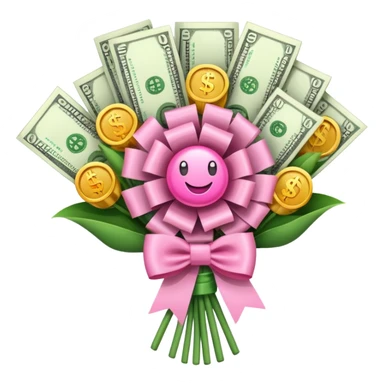 A bouquet of money with pink bow  sticker