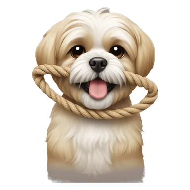 beige shi tzu dog happy with a play rope in his mouth  sticker