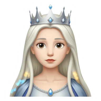 White silver Long Haired Women, Queen with crown — soft expression, moonlight tone sticker