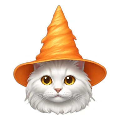 White-orange fluffy cat in cone witch hat sticker