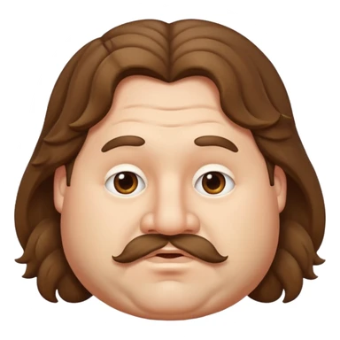 chubby man with brown wavy long hair and a big nose sticker