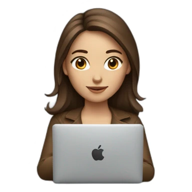 Beautiful programmer girl with brown hair working with MacBook sticker