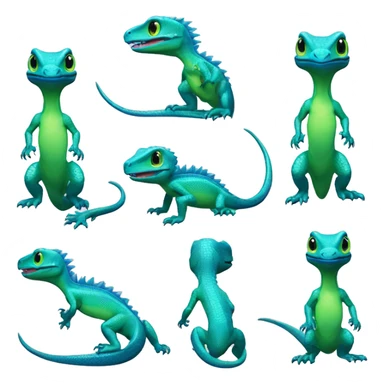Cyan Shiny Glossy Lizard-Reptile-Raptor-Fakémon with dark-blue patterns and light-green belly Full Body sticker