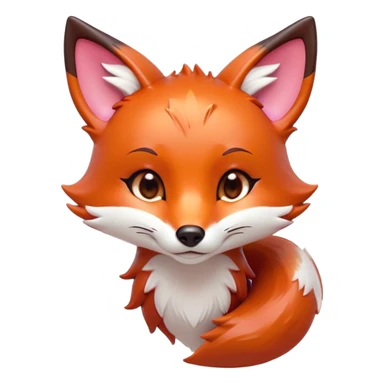 Cinematic Cute Fox Portrait Emoji, Head tilted playfully and inquisitively, featuring a glossy red Fur with delicate white accents and perky ears, round, sparkling amber eyes filled with mischievous curiosity, Simplified yet irresistibly adorable features, highly detailed, glowing with a warm, friendly glow, high shine, affectionate and lively, stylized with a touch of woodland whimsy, bright and endearing, soft glowing outline, capturing the essence of a mischievous yet loving fox, so playful it feels like it could dart out of the screen and into your arms! sticker