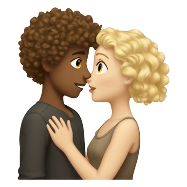 Brown Curly hair girl kissing tall blonde haired boy sticker