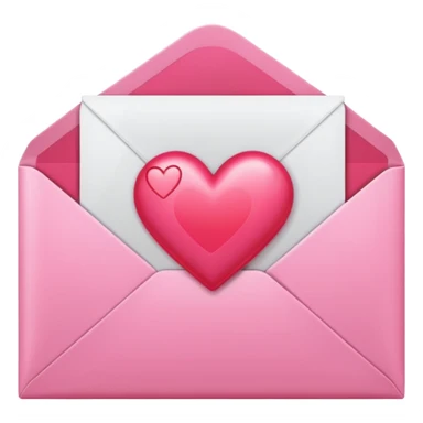 envelope with a heart sticking out of it in y2k style, the heart is bright reddish pink and glossy sticker