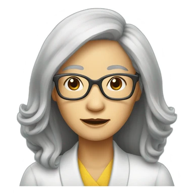 Chinese senior lady with long hair wear glasses sticker