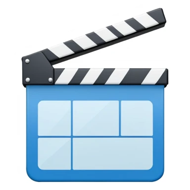 ultra simplified movie clapper with blue and white colors, two simple rectangles with a diagonal line sticker