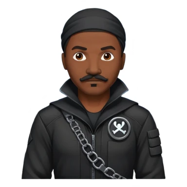 african-american mustache mercenary black asymmetrical ninja hacker terminal command center sticker