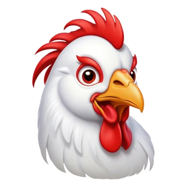 Cinematic Comical White Rooster Portrait Emoji, Head tilted dramatically with an exaggeratedly shocked or amused expression, featuring a striking pure white plumage with a bold red comb, wide, expressive eyes filled with playful disbelief, Simplified yet hilariously expressive features, highly detailed, glowing with a slightly sassy glow, high shine, dramatic yet playful, stylized with an air of cheeky mischief, bright and endearing, soft glowing outline, capturing the essence of a spirited and over-the-top rooster, so meme-worthy it feels like it could crow its way into internet fame instantly! sticker