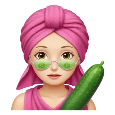 Girl with cucumbers on her eyes and a pink towel on her head sticker