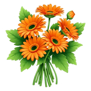 bouquet Vibrant Orange Gerbera Daisy, luxuriant, leaf, bud sticker