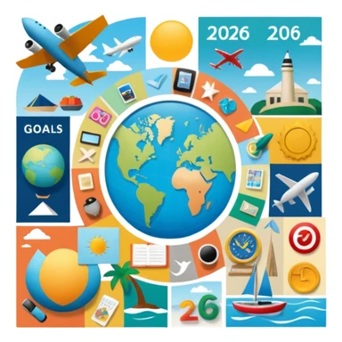 An extremely detailed lifestyle vision board collage for the year 2026. sticker