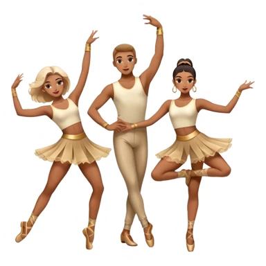 "Icon for Contemporary Dance: a synchronized guys and girls group performance on stage with backup dancers, bright stage lighting, and stylish dance outfits. The icon should capture the energy, precision, and excitement of a modern group dance performance. Transparent background. sticker