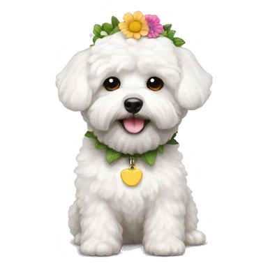 White Maltipoo with flower collar  sticker