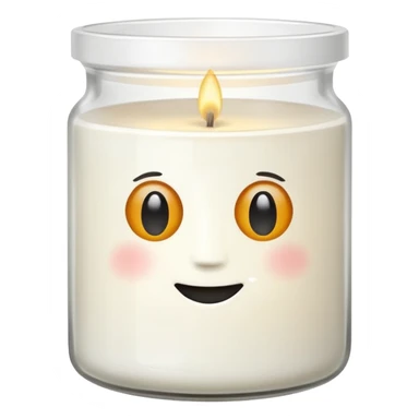 minimal flat emoji of a white scented candle in a glossy white glass jar with the label “cotton”, soft warm glow, clean vector style, elegant and modern, transparent background sticker