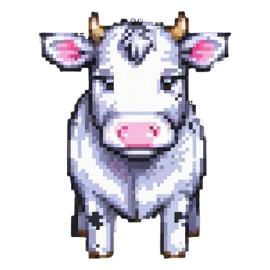 extremely blocky ultra-minimal pixel art Minecraft cow emoji with only 2 or 3 large square pixels, bright playful colors, childish and cute sticker