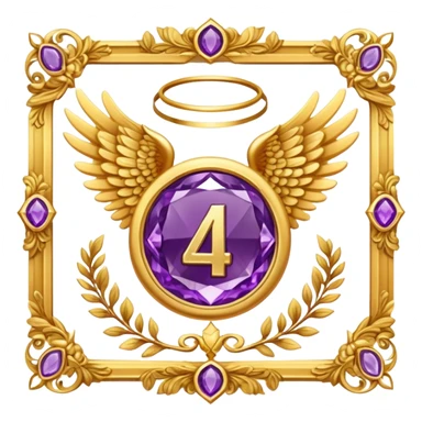 4th place award Number in frame decorated with golden angel  wings and amethyst  stone sticker