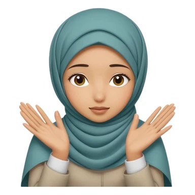 Hijabi girl sitting.     head covered
hands pulling the fabric in
shy-but-dramatic energy
“no cameras pls” but in a cute way
soft + mysterious vibe sticker