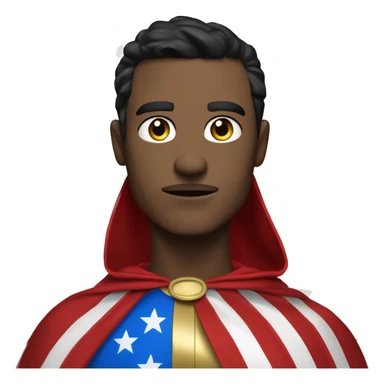 Emoji of Homelander from ‘The Boys’ series. USA flag-inspired costume with cape (red, blue, white). Confident, slightly menacing expression. sticker