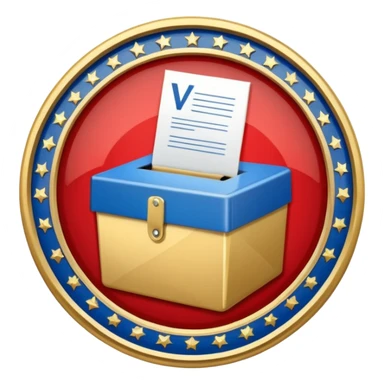 circular achievement style badge for first voter featuring a ballot box and a classy border sticker