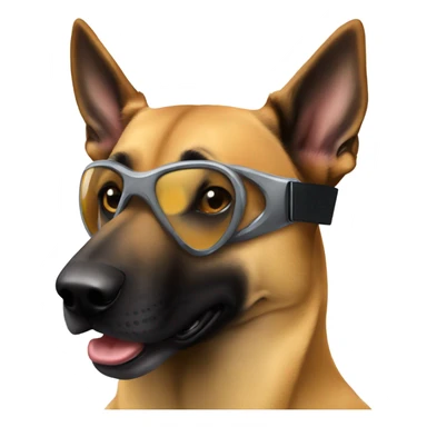 Tan Belgium malinois wearing goggles sticker