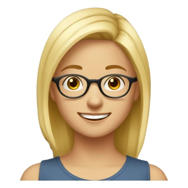blond teenage girl, round frameless glasses, smiling sticker