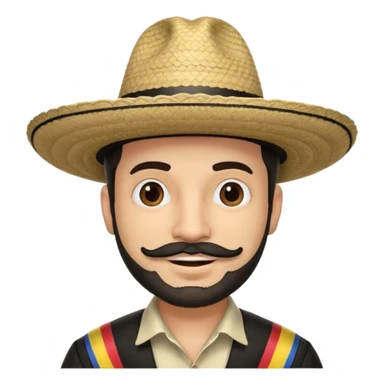 A happy fair skinned Colombian man with some facial hair wearing a black and beige stripped Colombian sombrero sticker