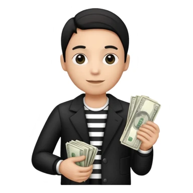 thief with black and white stripe clothes, holding money pack sticker