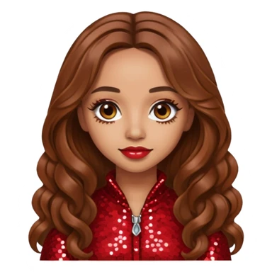 Jade Thirlwall from Little Mix with long brown hair, red sequin outfit sticker