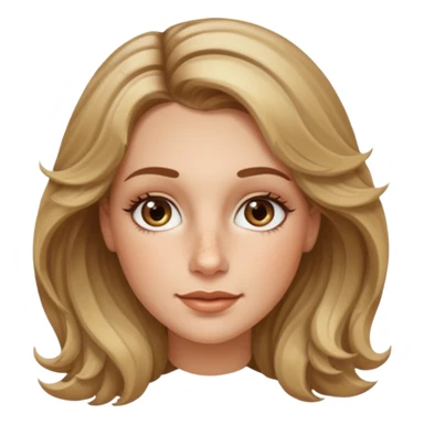 creative women with long dark Blond with highlights semi curly hair white women, oval shape face hazel eyes long lashes freckles on the nose high cheek bones sticker